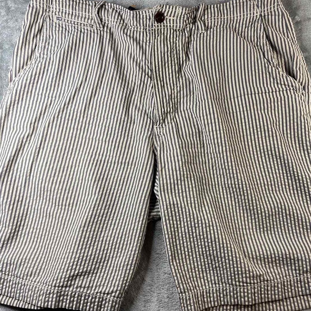 J.Crew‎ Mens Vintage Seersucker Shorts Blue White Striped 100% Cotton Size 35W